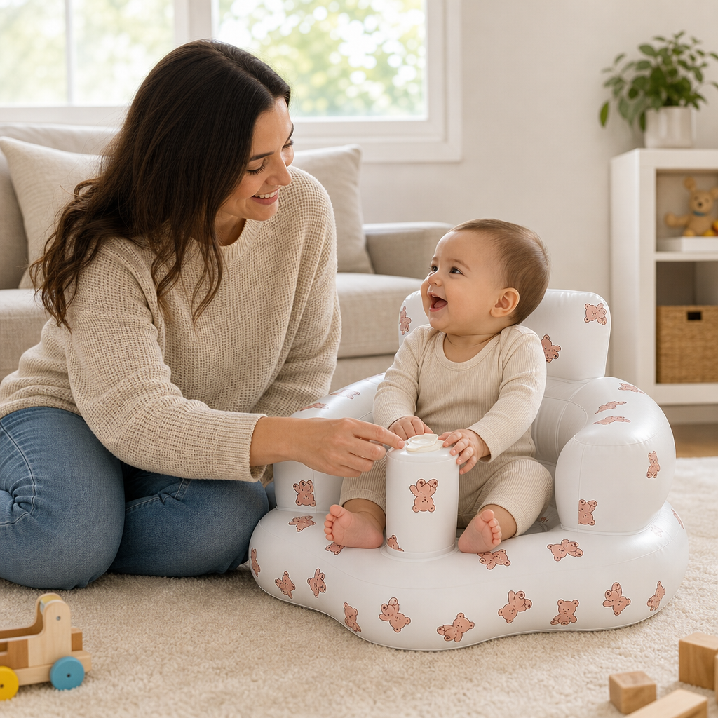 Aufblasbarer Baby-Bodensitz mit integrierter Pumpe – Tragbar & faltbar