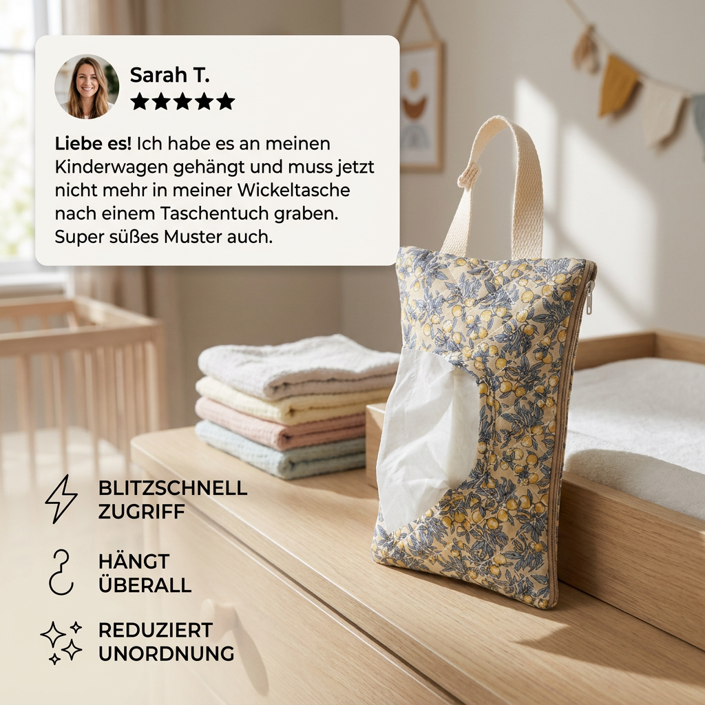 Hängender Taschentuchhalter für Kinderwagen, Babybett & Auto