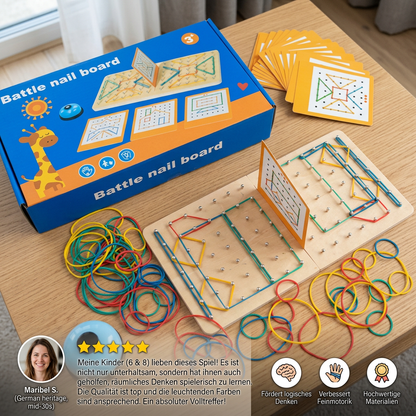 Montessori Holz-Geometrie-Duellspiel mit bunten Gummibändern