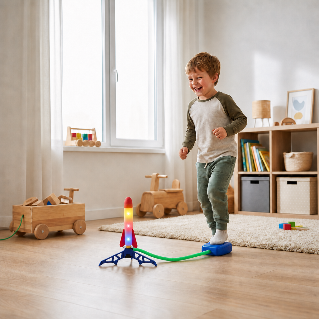 Sicherer & weicher Raketenwerfer für Kinder – Luftbetriebenes Spielzeug für drinnen