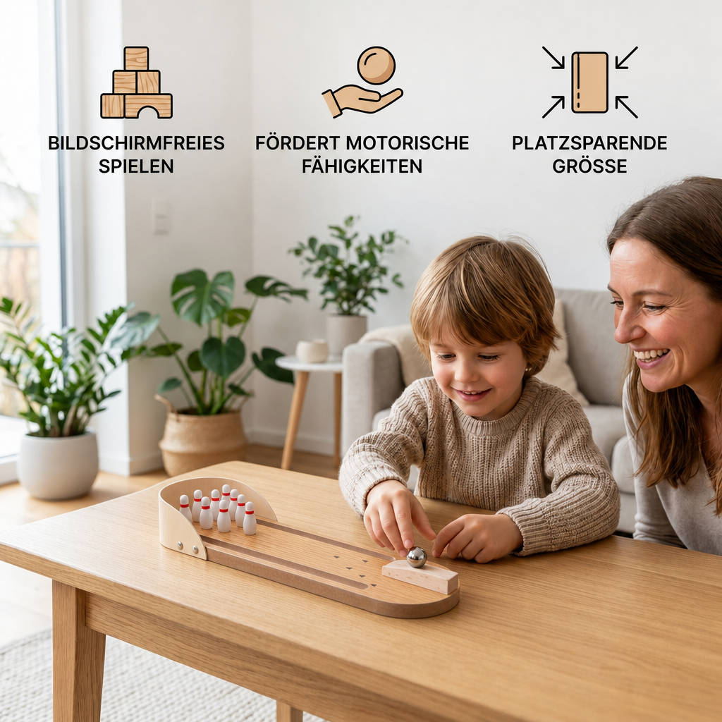 Mini-Bowlingspiel aus Holz – Tragbares Tisch-Bowlingset für Kinder
