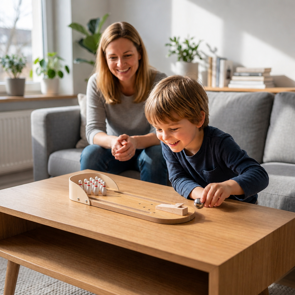 Mini-Bowlingspiel aus Holz – Tragbares Tisch-Bowlingset für Kinder