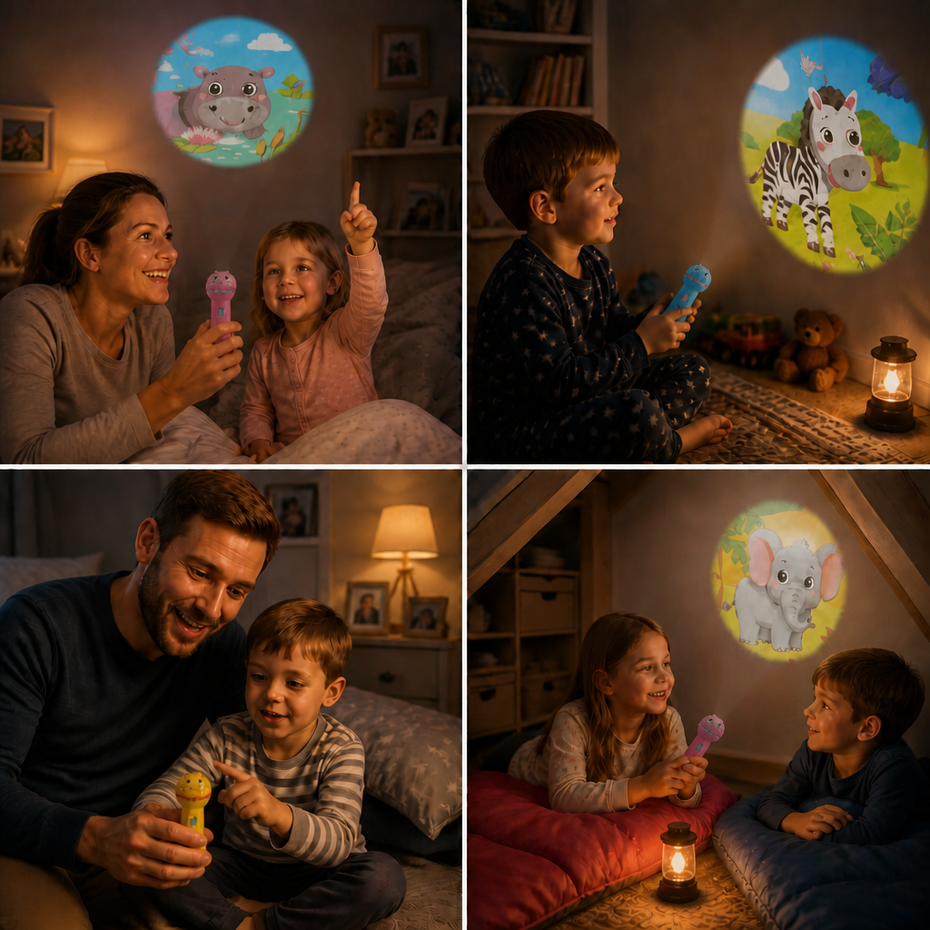 Kinder-Taschenlampe mit Gute-Nacht-Geschichten-Projektion