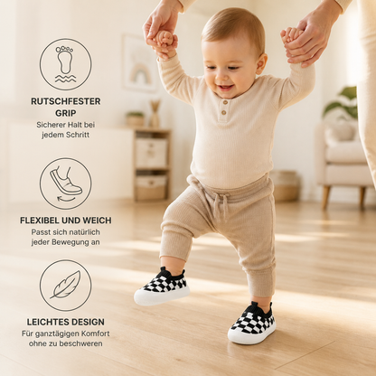 Leichte karierte Lauflernschuhe für Babys mit weichen rutschfesten Sohlen