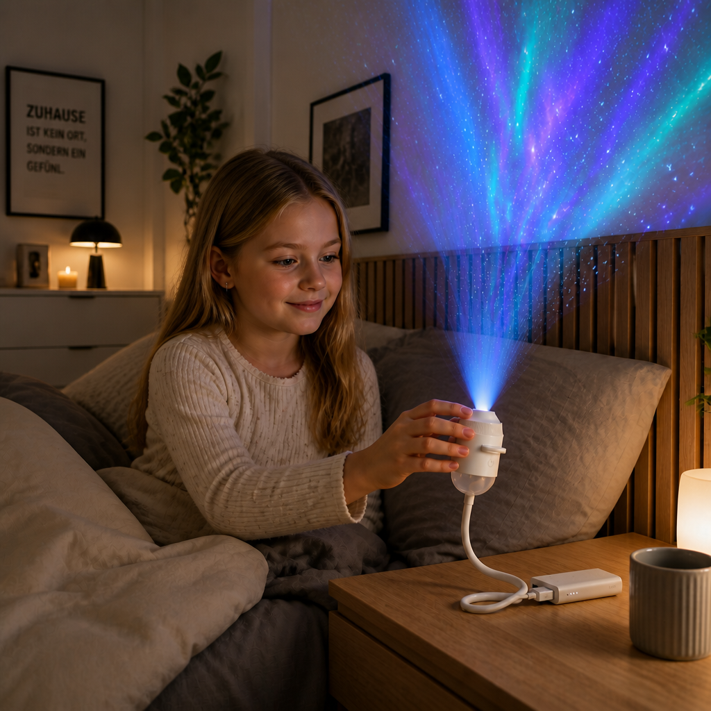 NightSky dimmbarer USB-Galaxieprojektor mit Sternen- & Auroraeffekten