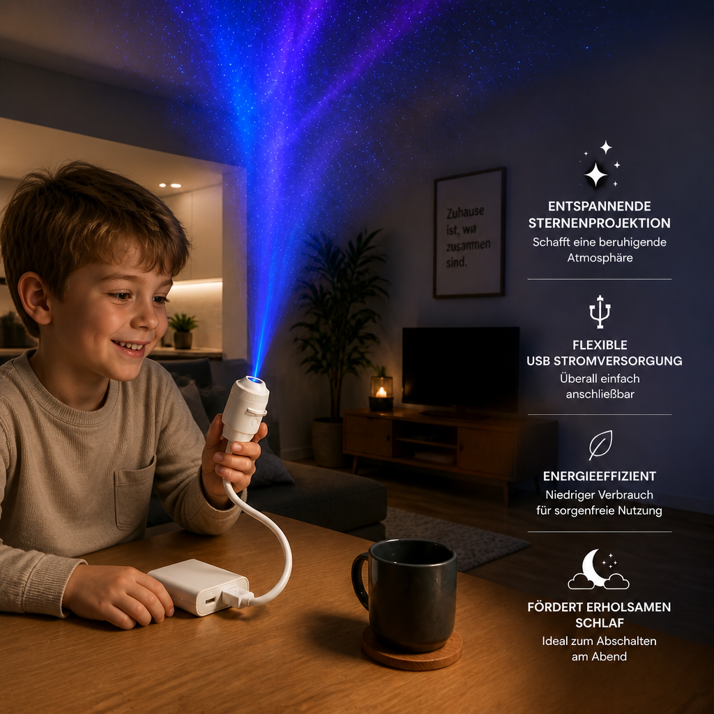 NightSky dimmbarer USB-Galaxieprojektor mit Sternen- & Auroraeffekten