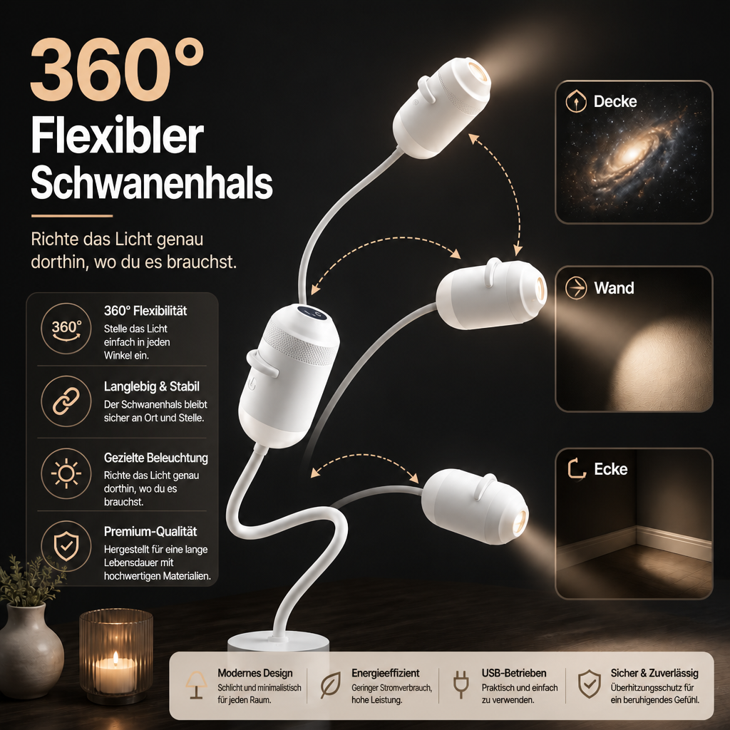 NightSky dimmbarer USB-Galaxieprojektor mit Sternen- & Auroraeffekten