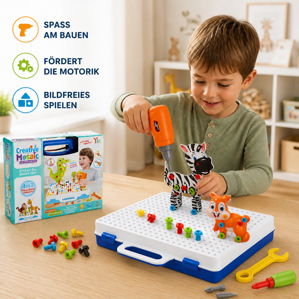 Safari-Tier-Bausteinset mit elektrischem Spielzeugbohrer für Kinder