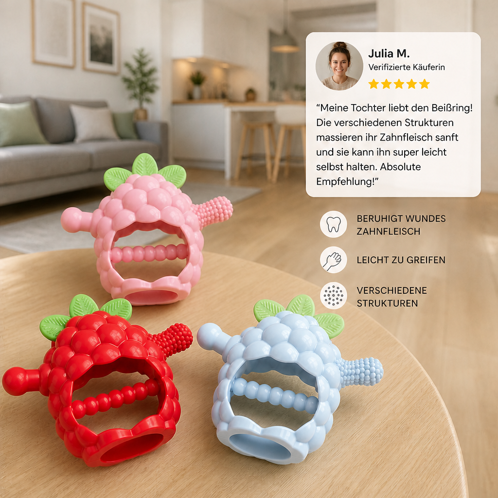 Griffiger Silikon-Beißring für Babys mit verschiedenen Texturen (ab 3 Monaten)