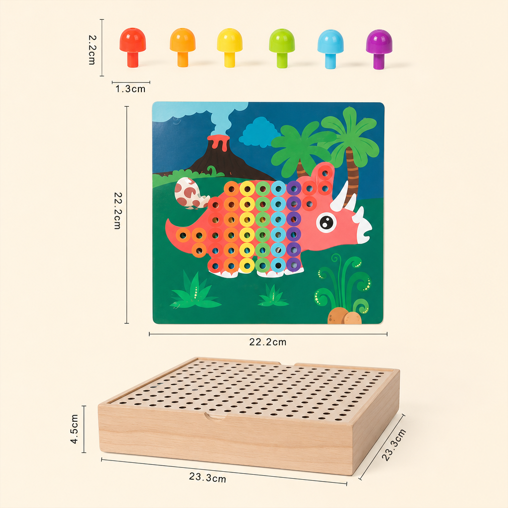 4-in-1 Montessori-Sensorik-Reisebrett aus Holz mit Zahnrädern & bunten Steckelementen