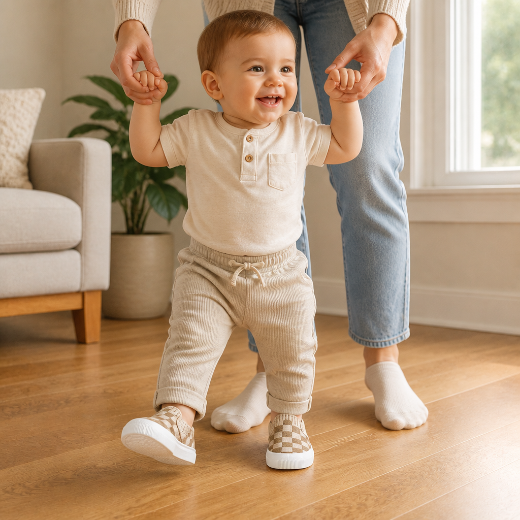 Leichte karierte Lauflernschuhe für Babys mit weichen rutschfesten Sohlen