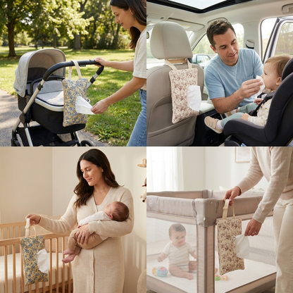 Hängender Taschentuchhalter für Kinderwagen, Babybett & Auto