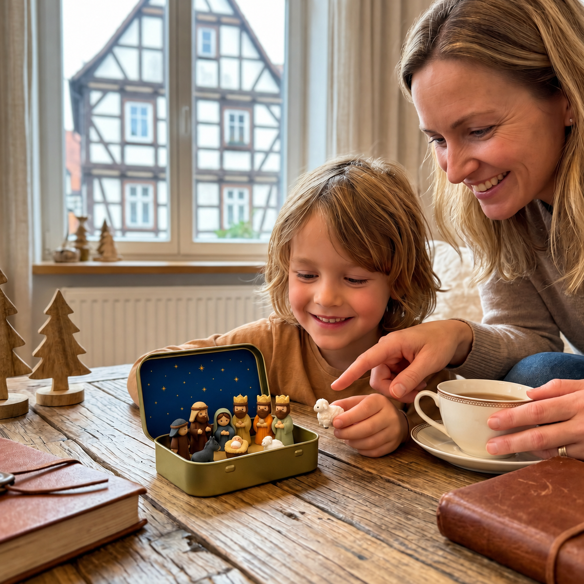 Mini-Weihnachtskrippe in einer Box – Handbemaltes Weihnachtsfiguren-Set