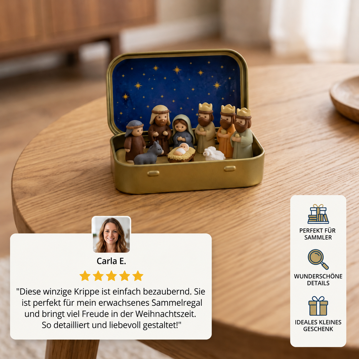 Mini-Weihnachtskrippe in einer Box – Handbemaltes Weihnachtsfiguren-Set