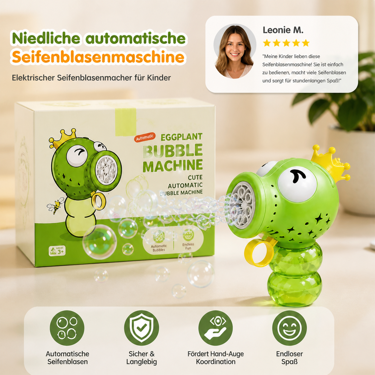 Niedliche automatische Seifenblasenmaschine – Elektrischer Seifenblasenmacher für Kinder
