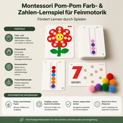 Montessori-Pompon-Lernspiel für Farben & Zahlen zur Förderung der Feinmotorik