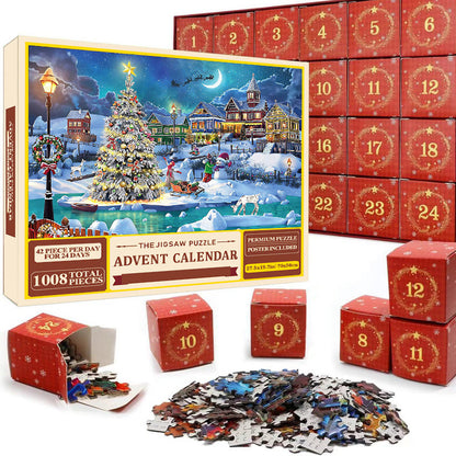 Weihnachts-Puzzle-Adventskalender – 24-Tage-Countdown-Set mit 1008 Teilen