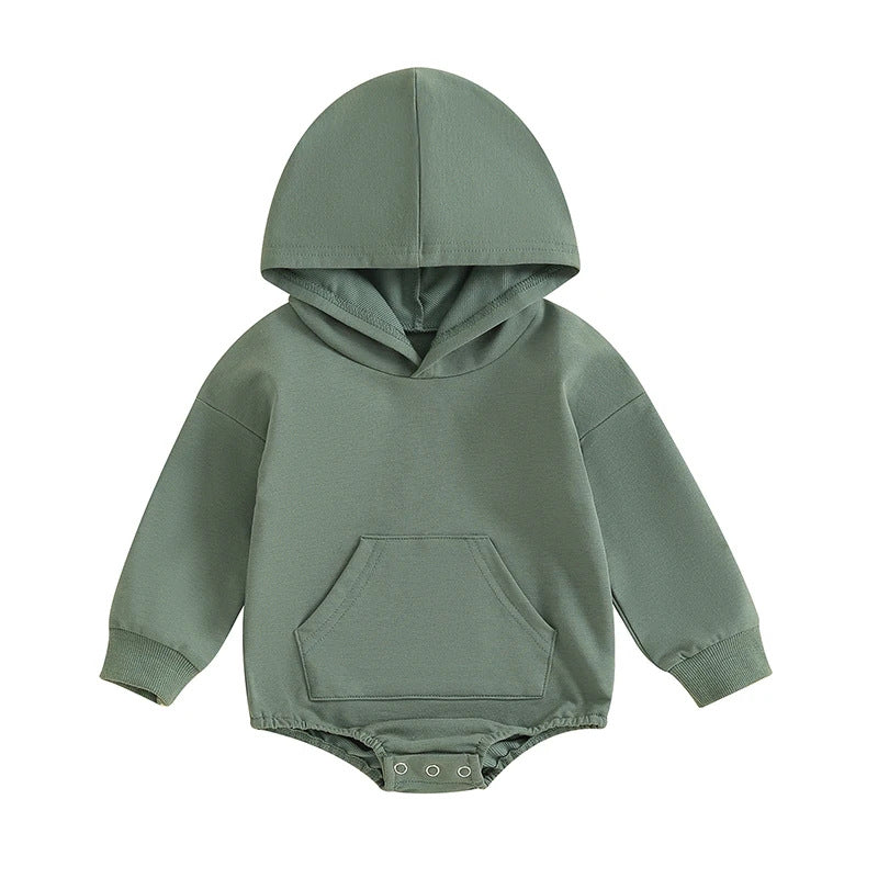 Baby-Strampler mit Kapuze – Weicher Langarm-Einteiler mit Fronttasche