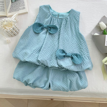 Trendiges 2-teiliges Mädchen-Set – Grünes Outfit mit Schleifen-Details