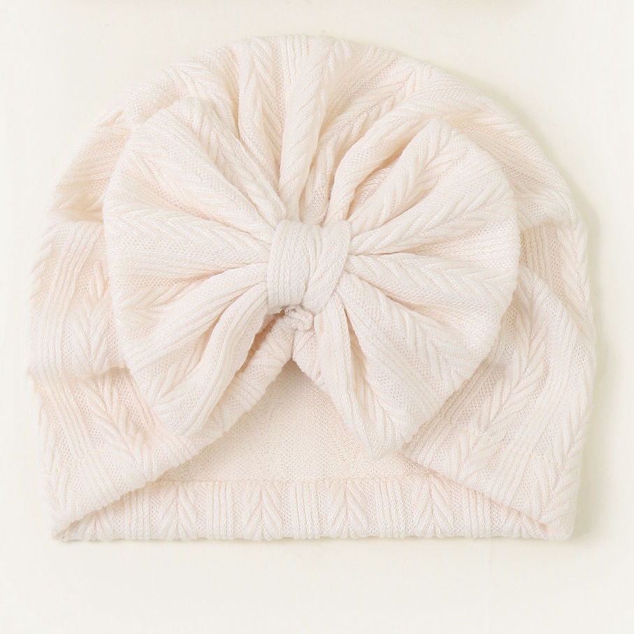 Geraffter Baby-Turban mit Schleife – Weiche Strickmütze für Neugeborene