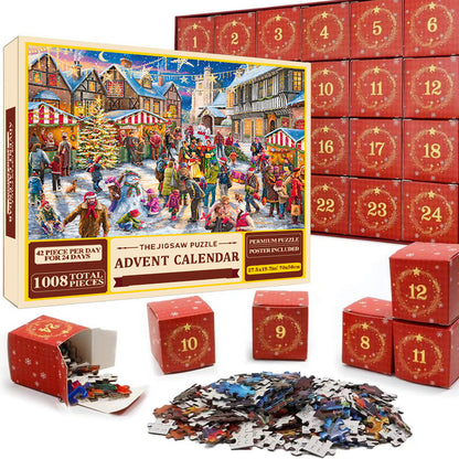 Weihnachts-Puzzle-Adventskalender – 24-Tage-Countdown-Set mit 1008 Teilen