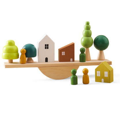 Montessori Balance-Wippe mit Holzsteinen