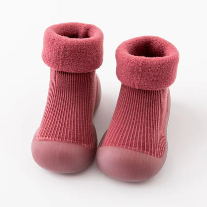 Warme Lauflern-Sockenschuhe für Babys mit weichen rutschfesten Sohlen