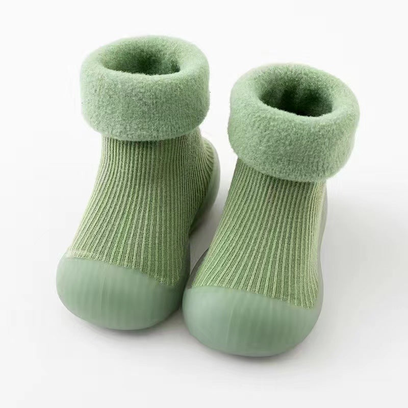 Warme Lauflern-Sockenschuhe für Babys mit weichen rutschfesten Sohlen