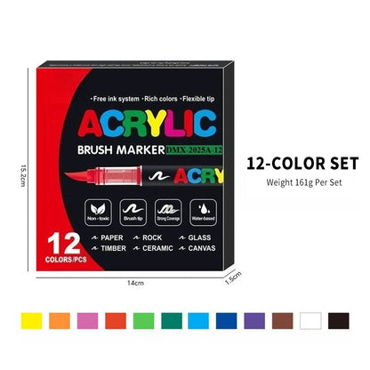 Acryl-Farbmarker-Set mit Doppelspitze – Fein- & Pinselspitze