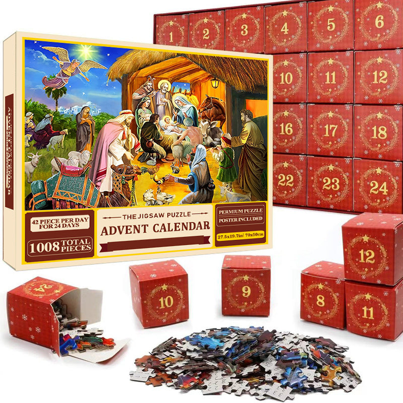 Weihnachts-Puzzle-Adventskalender – 24-Tage-Countdown-Set mit 1008 Teilen