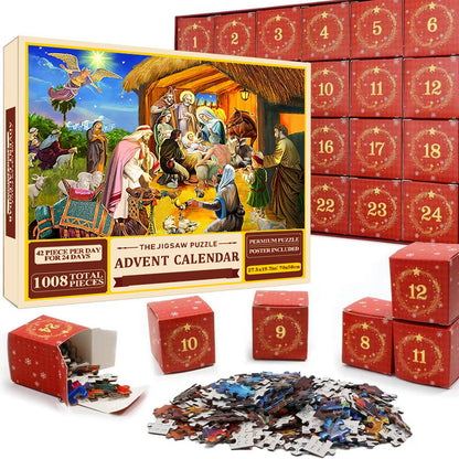 Weihnachts-Puzzle-Adventskalender – 24-Tage-Countdown-Set mit 1008 Teilen