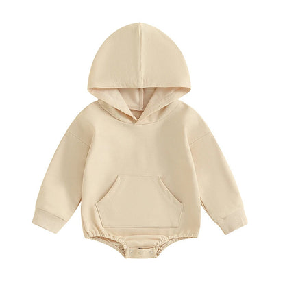 Baby-Strampler mit Kapuze – Weicher Langarm-Einteiler mit Fronttasche