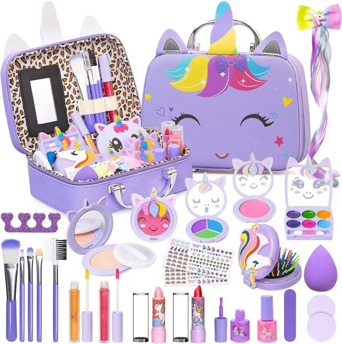 Umweltfreundliches & leicht abwaschbares Prinzessinnen-Make-up-Set für Kinder mit Kosmetiktasche