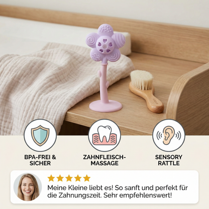 Blumen-Beißring & Rassel – Sanftes Zahnungsspielzeug aus lebensmittelechtem Silikon