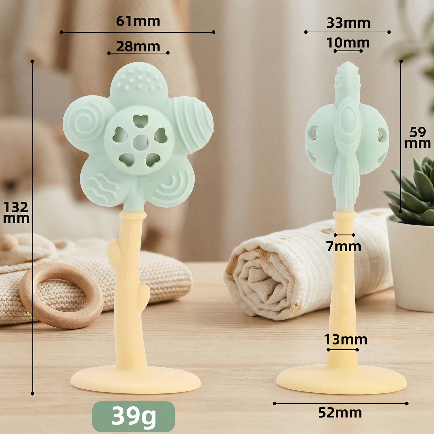 Blumen-Beißring & Rassel – Sanftes Zahnungsspielzeug aus lebensmittelechtem Silikon