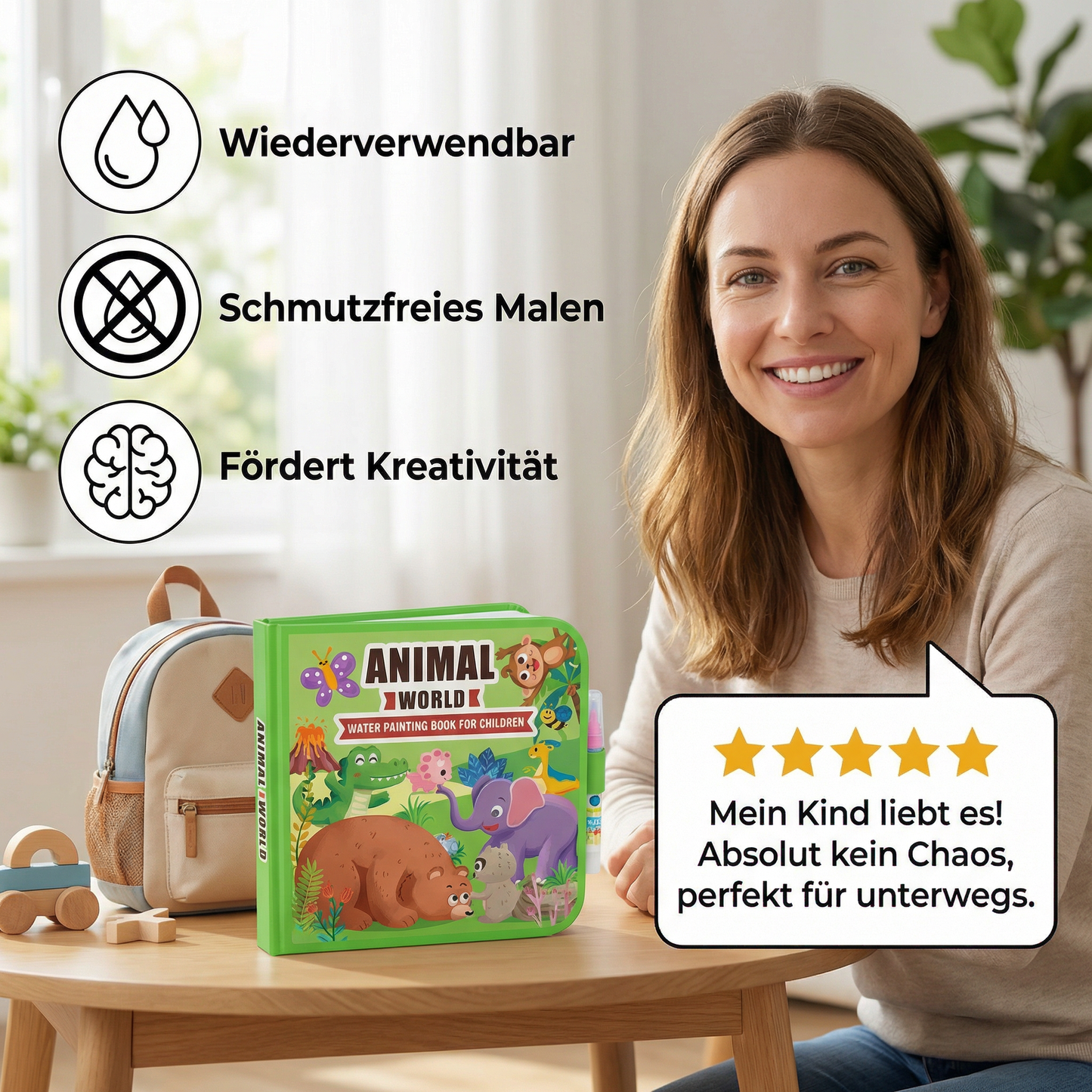 Magisches Wasser-Malbuch – Wiederverwendbares Kleckerfreies Malbuch für Kinder
