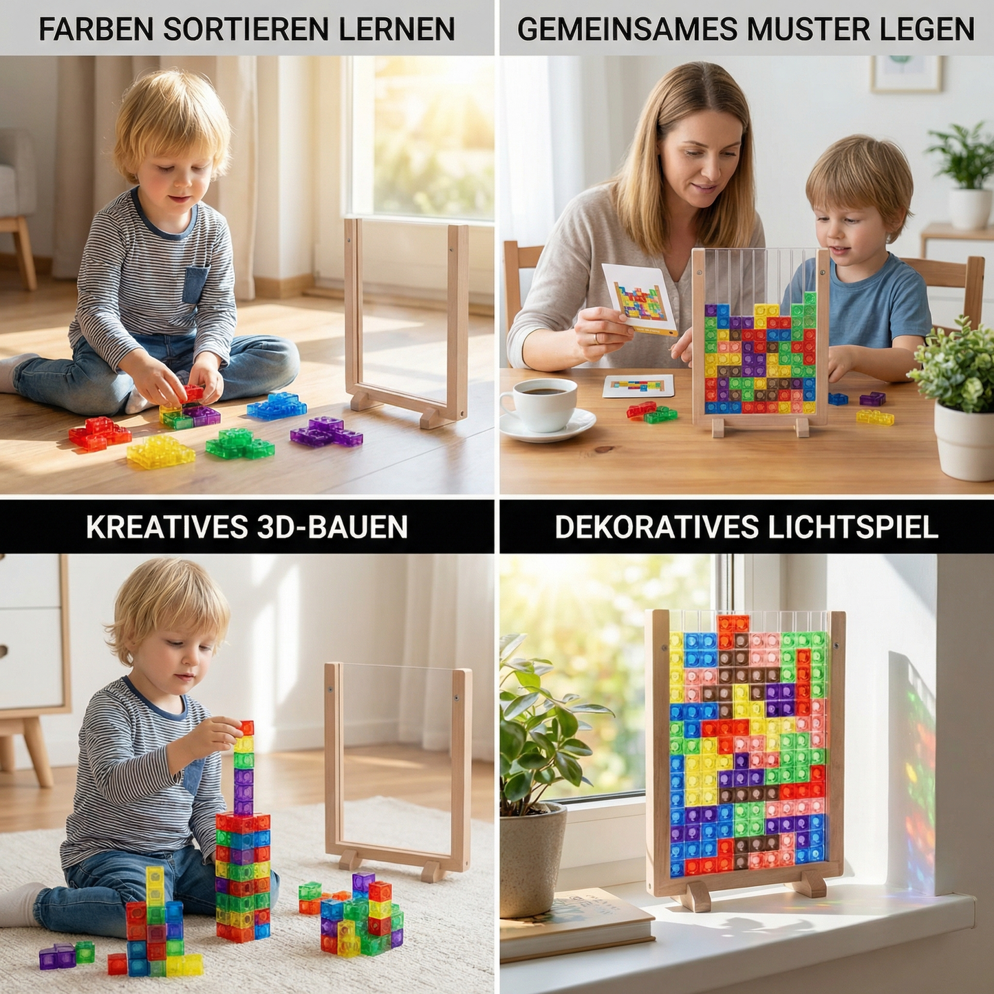 3D Farben Baustein Puzzle mit Holzrahmen – Pädagogisches Montessori Lernspiel