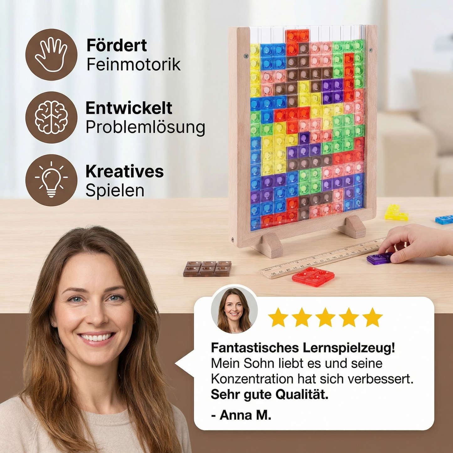 3D Farben Baustein Puzzle mit Holzrahmen – Pädagogisches Montessori Lernspiel