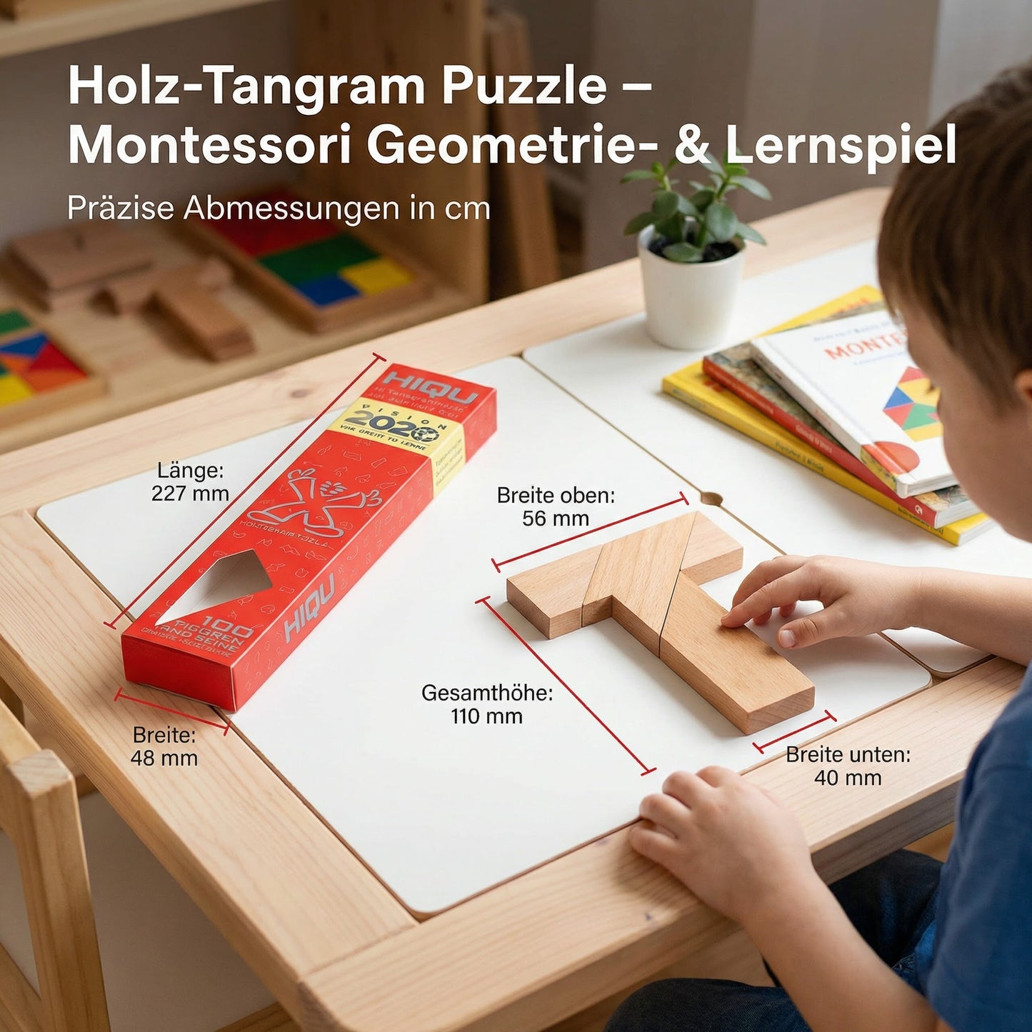 Holz-Tangram Puzzle – Montessori Geometrie- & Lernspiel für Kinder