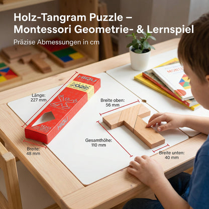 Holz-Tangram Puzzle – Montessori Geometrie- & Lernspiel für Kinder