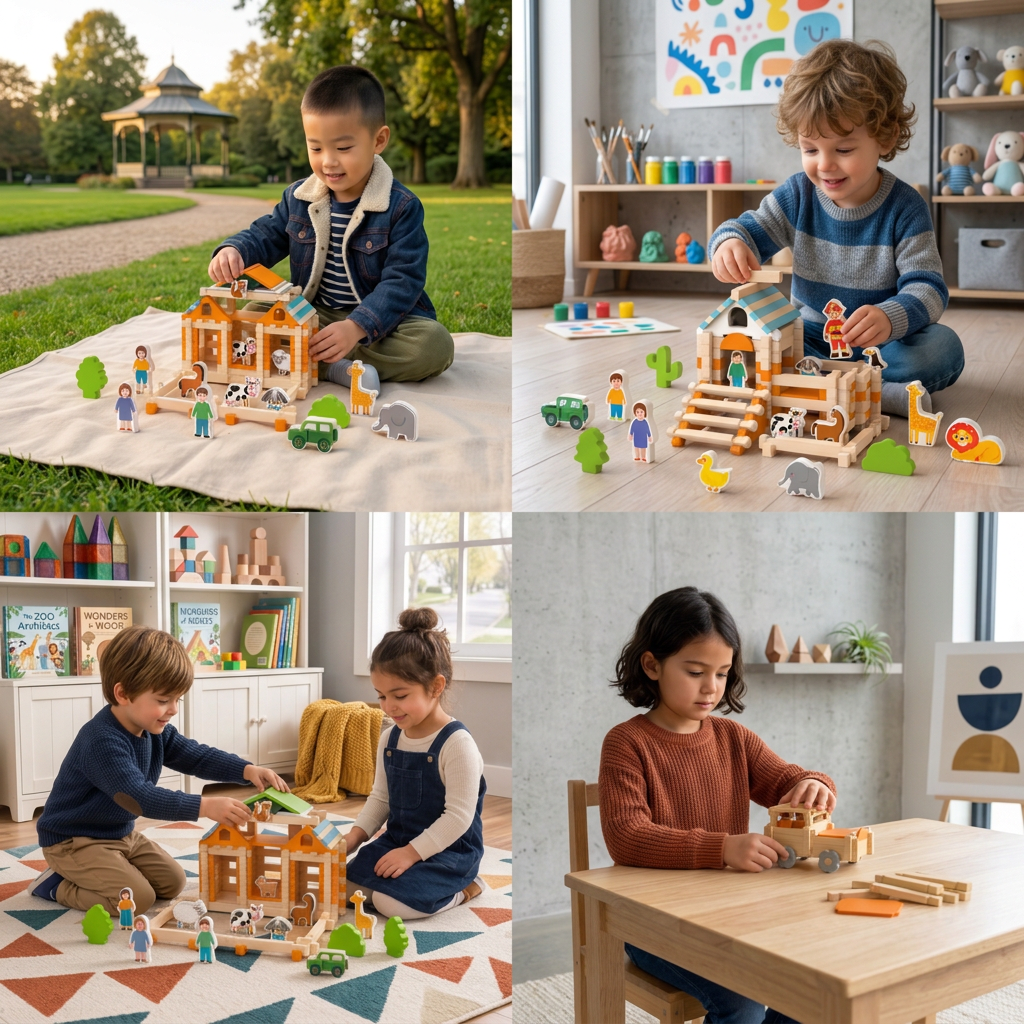 Montessori Holz-Baustein Set – Natürliches Stapel- und Konstruktionsspielzeug