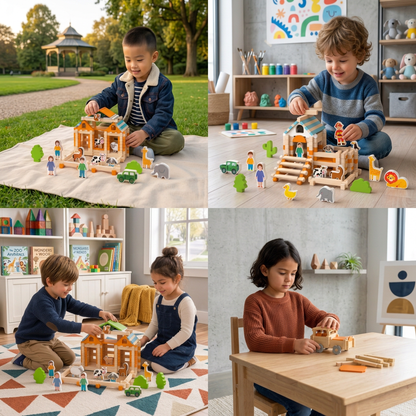Montessori Holz-Baustein Set – Natürliches Stapel- und Konstruktionsspielzeug