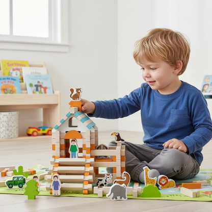 Montessori Holz-Baustein Set – Natürliches Stapel- und Konstruktionsspielzeug