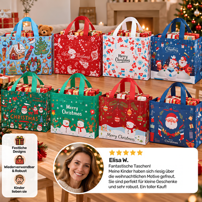 Wiederverwendbare Weihnachts-Geschenktaschen mit Griffen – Verschiedene festliche Designs