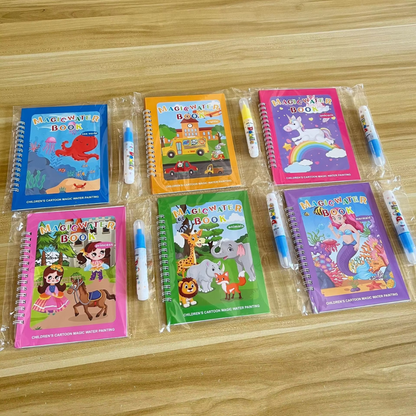 Magisches selbstlöschendes Wassermalbuch-Set für Kinder mit Wasserpinsel (6er set)