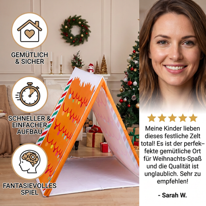 Weihnachtliches Spielzelt im Lebkuchenhaus-Design für Kinder