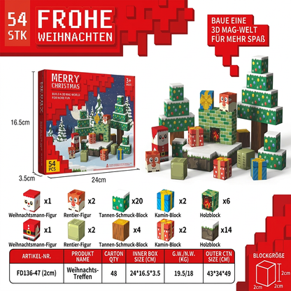 54-teiliges Weihnachts-Magnetbausteinset – Festliches MINT-Konstruktionsspielzeug
