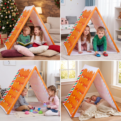 Weihnachtliches Spielzelt im Lebkuchenhaus-Design für Kinder