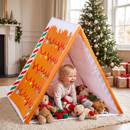 Weihnachtliches Spielzelt im Lebkuchenhaus-Design für Kinder