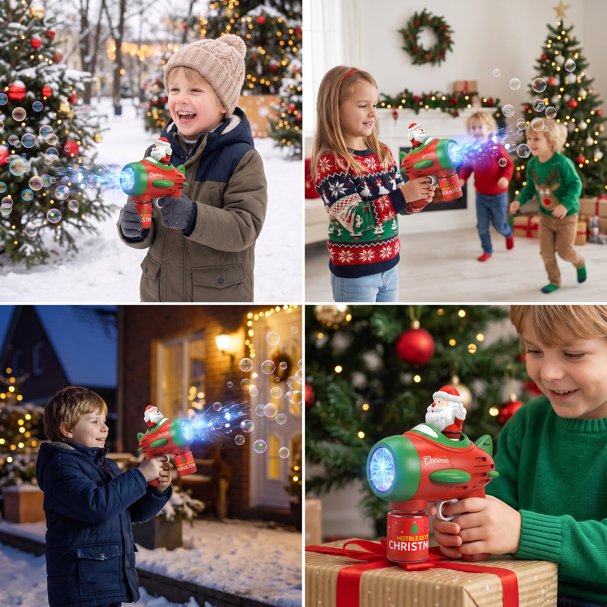 Elektrische Weihnachts-Seifenblasenpistole mit Licht & Sound für Kinder